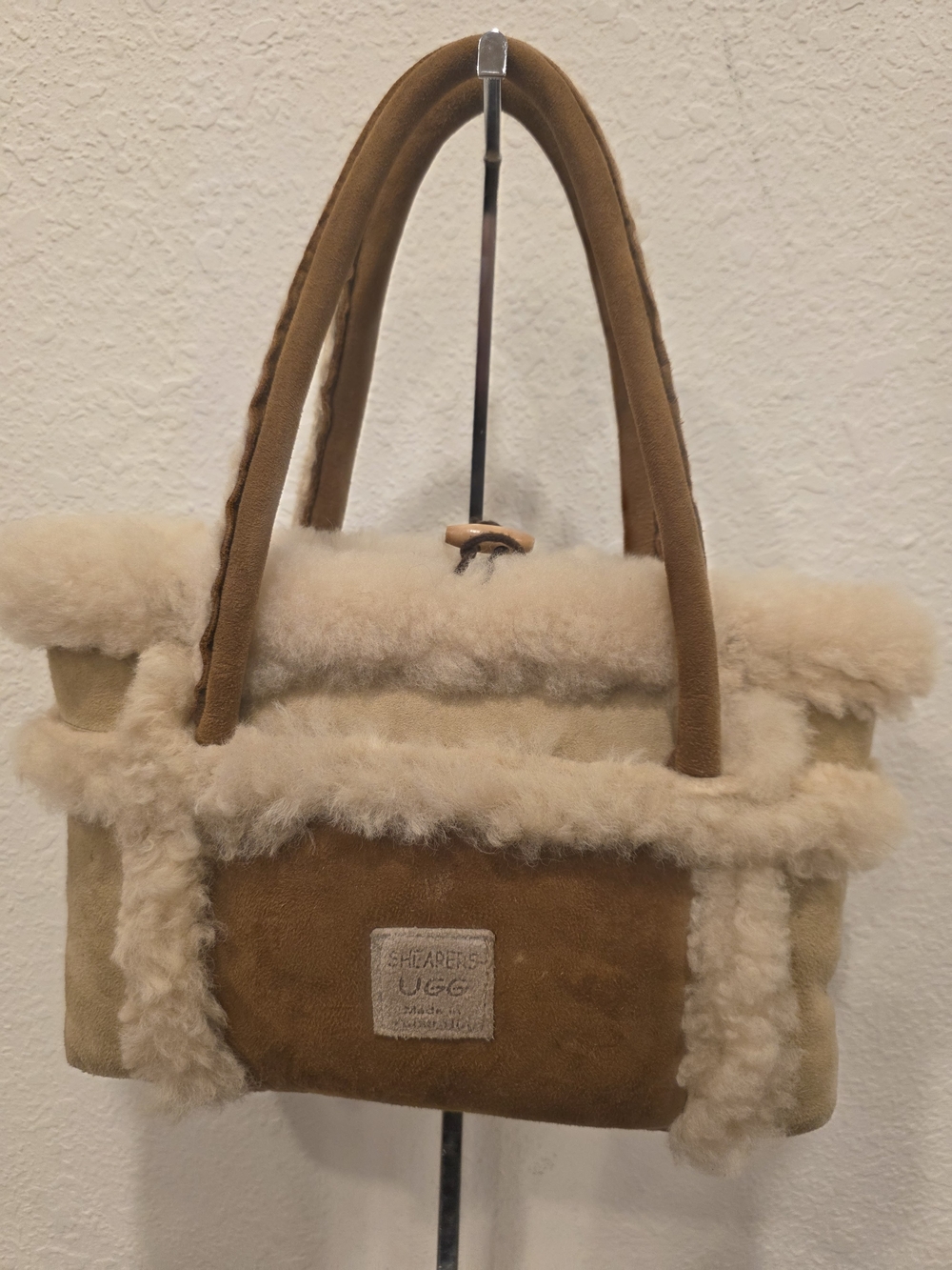 UGG Two-Tone Chestnut and Cream Shearling Tote